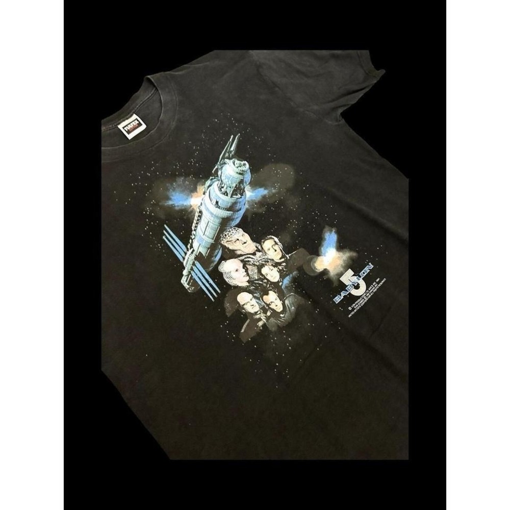 Vintage 1997 Warner Bros Babylon 5 Sci-Fi T Shirt Mens XL Black TV Show Promo